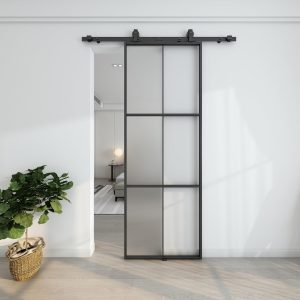 BARNSMITH 30in x 84in Aluminum Glass Barn Door Panel DIY Frosted Tempered Glass Door Slab Disassembled(Sliding Hardware not Included), Lightweight Sliding Door, Easy Assembly