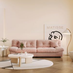 Sdorens 105" Comfy Cloud Sectional Couches, 3 Seats Larger Sofa with 2 Pillows, Minimalist Sofa Couch, Modern Sofa Couch for Living Room, Apartment, Bedroom, Office, Pink