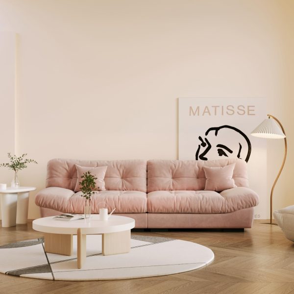 Sdorens 105" Comfy Cloud Sectional Couches, 3 Seats Larger Sofa with 2 Pillows, Minimalist Sofa Couch, Modern Sofa Couch for Living Room, Apartment, Bedroom, Office, Pink