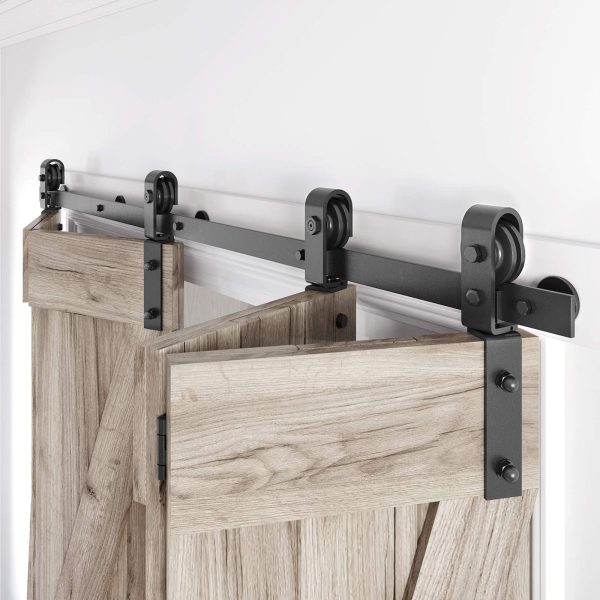 Roymelo 64" Bifold Sliding Barn Door Hardware Track Kit,Side Mounted Black Roller,Smoothly and Quietly,Assembly Easy,Fit Four 15" Bi-Folding Doors (Door Not Included)