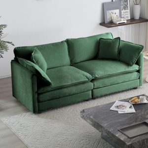 Neylory Comfortable Deep Seat Chenille Loveseat, Modern Love Seat 2-Seater Sofa Couch with 2 Pillows for Living Room Bedroom Apartment, 76.7” W Green Color