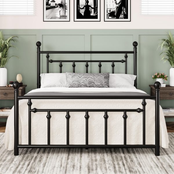 Allewie 14 Inch Full Size Metal Platform Bed Frame with Victorian Vintage Headboard and Footboard/Mattress Foundation/Under Bed Storage/No Box Spring Needed/Easy Assembly/Noise-Free/Black