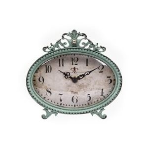 Creative Co-Op Green Antiqued Pewter Mantel Clock