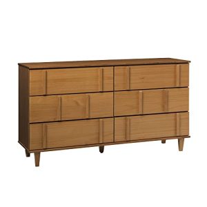 Walker Edison Contemporary Detailed 6-Drawer Solid Wood Dresser, 60 Inch, Caramel-T