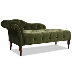 Pemberly Row Tufted Roll Arm Chaise Lounge Olive Green Velvet