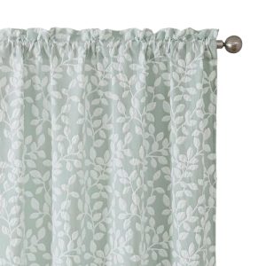 Chyhomenyc Anna White Green Curtains 54 Inch Length 2 Panels for Bedroom, Light Filtering Soft 3D Embossed Textured Leaf Pattern Rod Pocket Short Curtains for Living Room Window, Each 42Wx54L Inches