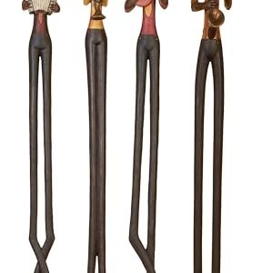 Deco 79 Polystone Musician Decorative Sculpture Tall Long Legged Jazz Band Home Decor Statues with Black Base Stand, Set of 4 Accent Figurines 5"W, 40"H, Brown