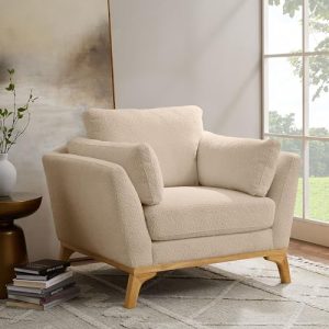 VANOMi Large-Sized Accent Chair, Thick Cushion Bedroom Reading Chair, Comfortable Living Room Single Sofa, Boucle, Camel