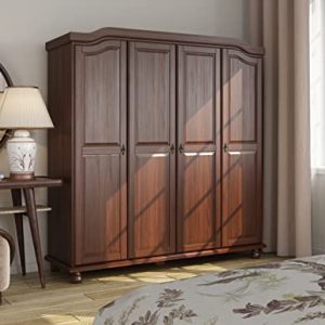 Palace Imports 100% Solid Wood Kyle 4-Door Wardrobe Armoire Closet with Raised Panel Doors, Mocha, 72.25" w x 76.5" h x 22.25" d, Renewable Eco-Friendly Wood, Made in Brazil