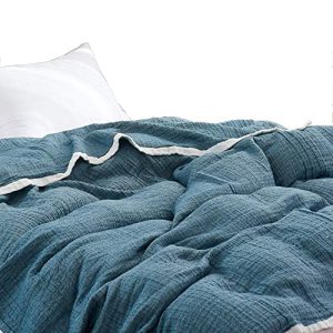 UniDes Muslin Cotton Blanket for Adult and Kids,Full/Queen Size (78" x 90"),100% Cotton,4-Layer Soft and Lightweight Blanket for Bed,Couch &Sofa,Muslin Coverlet for All Season - Blue Green