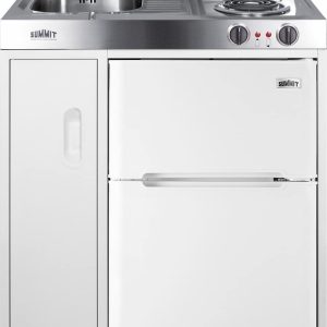 Summit C30EL 30" Kitchenette with 2 Coil Element Cooktop Sink and Faucet in White 2-door refrigerator-freezer included