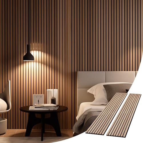 Slatpanel Acoustic Wood Wall Panels, Decorative Sound Proof Panels for Walls and Ceiling, Acoustic Panels for Interior Design, 3D Slat Wood Veneer Wall Panels (2 x-94.49” x 12.8”, Oak natural core)