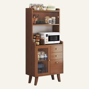 ACLFF Kitchen Sideboard with Drawer, Bamboo Pantry Storage Cabinet with Countertop, Kitchen Bakers Rack with Door, for Kitchen Supplies, Pots 68/100 x35x155CM