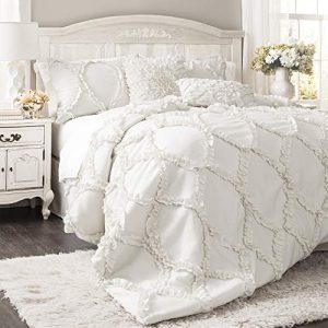 Lush Decor Avon Comforter Set, 3 Piece Set, King, White - Farmhouse Bedding Set - White Comforter - Elegant Ruffle Bedding - Soft Textured Comforter - Country Cottage & Farmhouse Bedroom Decor