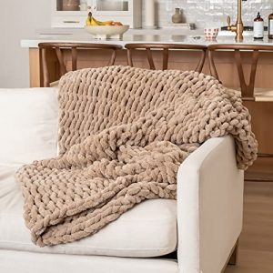 SAMIAH LUXE - Chunky Knit Blanket - Queen Size Brown Knitted Throw Blanket Cozy Soft Throw Blanket, Large Chunky Knit Throw, Thick Knitted Blanket, Perfect for Boho Decor - Sandstone, 50x60