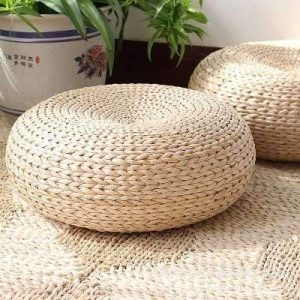 MAHAO Straw Flat Seat Cushion, Handmade Floor Pouf Mat, Ottoman Footstool for Meditation, Zen, Yoga Practice or Buddha (15.7" Dia. x 6.3" H)