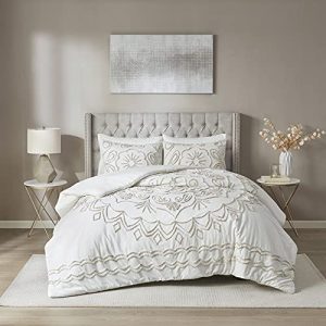 Madison Park Violette 100% Chenille Cotton Tufted Duvet - Boho Medallion Design, Modern Luxe All Season Comforter Cover Bed Set with Matching Shams, King/Cal King(104"x92"), Ivory/Taupe 3 Piece