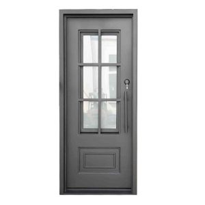 36" Wx96 H Wrought Iron Single Door,Exterior Entry Front Door,Prehung Door with Screen, Left Hand in Swing,Frosted Glass,Matte Black