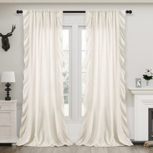 Cream Ruffle Curtains 84 inches Long for Living Room Shabby Chic Ruffled Curtains 2 Panels Set Rod Pocket Light Filtering Curtain Lush Elegant Warm Ivory Drapes for Kids Nursery Girl Daughter Bedroom