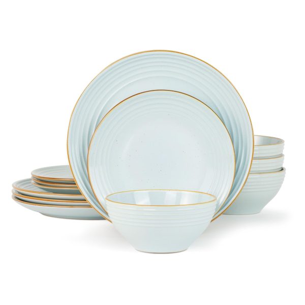 Famiware Jupiter Dinnerware Set, Plates and Bowls Sets for 4, Microwave and Dishwasher Safe, Scratch Resistant, 12 Pieces Dishes Set, Light Blue