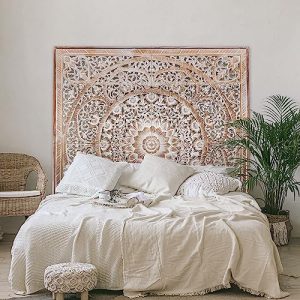 King Wood Headboard Rustic | Carved Full Headboard Only | Wooden Headboard Full Size Bed | Wall Mount Headboard King | Full Bed Headboard Panels (Manusa Antic, Cal King)