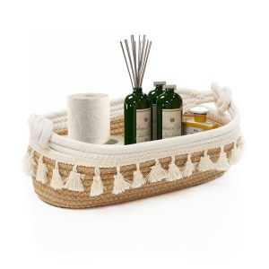 HOSROOME Small Woven Storage Basket Boho Decor Baskets for Organizing Small Storage Basket for Bedroom Nursery Livingroom Entryway,Beige