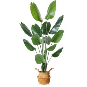 MOSADE 6FT Artificial Bird of Paradise Plant,Tall Fake Tropical Palm Tree with Woven Seagrass Basket, Realistic Faux Tree,13 Detachable Trunks Silk Plants for Modern Home Décor Indoor Office