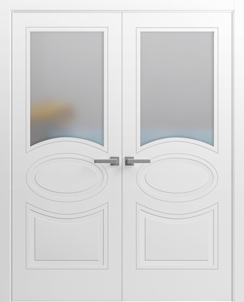 Solid French Double Doors 36 x 84 inches Opaque Glass/Mela 7012 Matte White/Wood Solid Panel Frame/Closet Bedroom Modern Doors