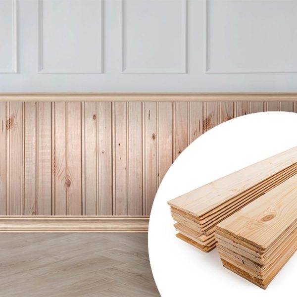 Wainscot Reversible - Solid Wood Reversible Wainscoting Tongue & Groove Planks - DIY Planks - Wood Paneling for Wall – Natural Unfinished Wood Color – 24 Panels (coverage area of 18.7 sq. ft.)