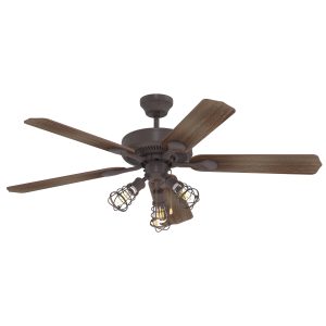 Inlight 52" Rustic Industrial Ceiling Fan with Pull Chains and Caged Light Kit Included, Dual-Mount Installation, Oil-Rubbed Bronze Reversible Motor, 5 Oak and Dark Walnut Blades, IN-0712-2-BZ