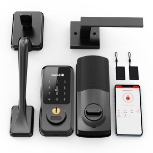 Keyless Entry Door Lock with Handle, Hornbill Smart Front Door Lock Set, Electronic Keypad Deadbolt Lock, Alexa Front Door Handle Set, Digital Lock via Bluetooth APP/Keyfob/Auto Lock-Matte Black