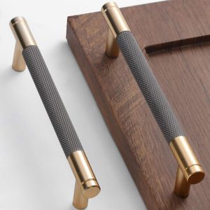 Gutuwellea 20 Pack 5 Inch 128 mm Knurled Cabinet Handles Cabinet Pulls Aluminum Handles Knurled Drawer Pulls Gold and Grey Oxidation Finish with Diamond Pattern 6" Length (5" Hole Center)