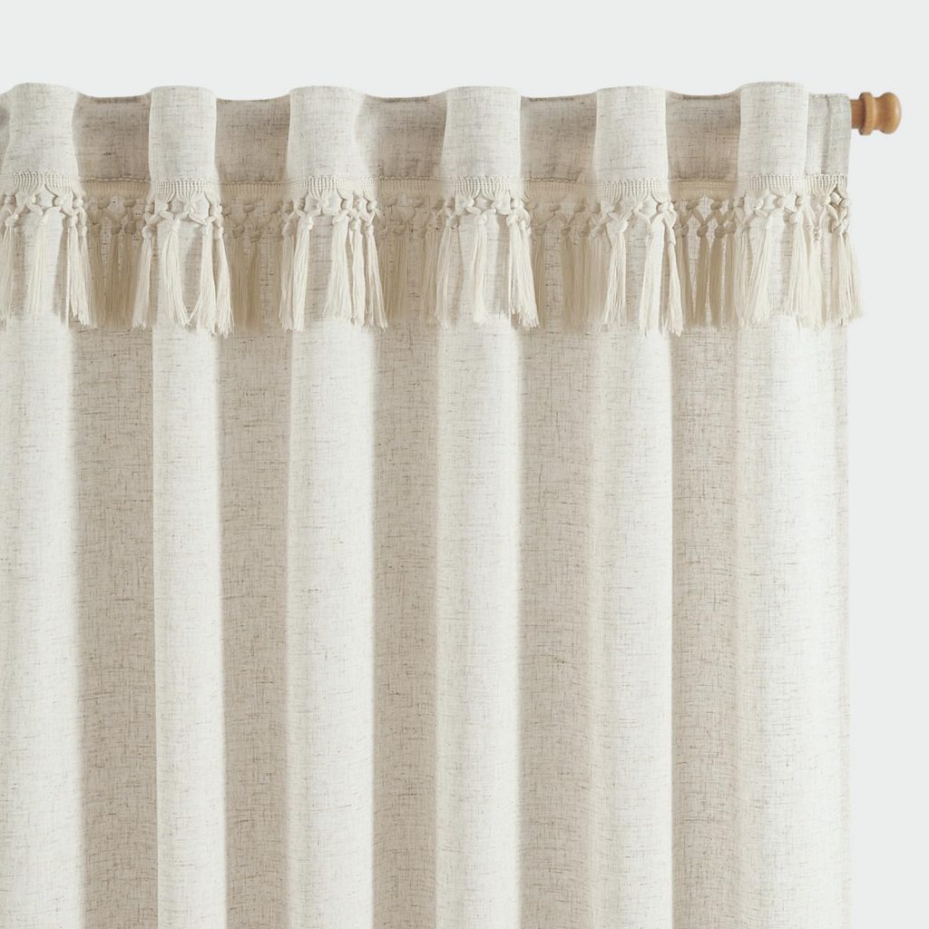 jinchan Linen Curtains with Tassels, Curtains for Living Room 84 Inches Long, Boho Curtains, Rod Pocket Back Tab Flax Farmhouse Curtains for Bedroom Light Filtering Window Curtain Set 2 Panels, Ecru