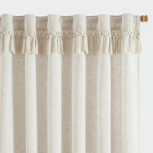 jinchan Linen Curtains with Tassels, Curtains for Living Room 84 Inches Long, Boho Curtains, Rod Pocket Back Tab Flax Farmhouse Curtains for Bedroom Light Filtering Window Curtain Set 2 Panels, Ecru