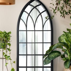 WAMIRRO Farmhouse Window Mirror,Arched Black Mantel Mirror,Cathedral Wall Mirror with Window Pane for Entryway/Fireplace/Living Room/Hallway 20"X46"