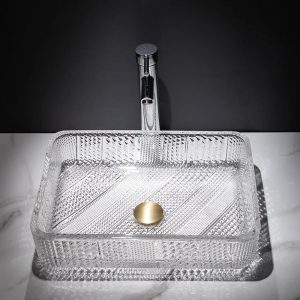 Lovedima Transparent Glass Vessel Sink,Clear Rectangle Bathroom Vanity Wash Sink Above Counter