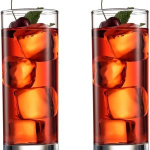 Paksh Novelty Italian Highball Glasses [Set of 6] Clear Heavy Base Tall Bar Glass - Drinking Glasses for Water, Juice, Beer, Wine, Whiskey, and Cocktails | 13-Ounce Cups