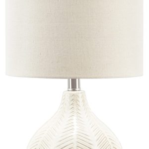 Signature Design by Ashley Rainermen 20" Modern Herringbone Ceramic Table Lamp, Off White