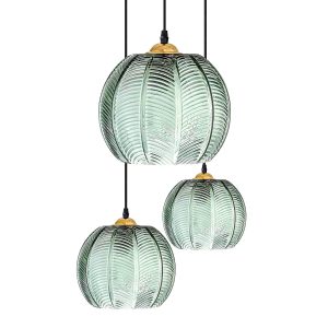 KCO Lighting 3-Light Modern Green Striped Glass Pendant Light Nordic Ribbed Glass Chandelier Pendant Light Green Pumpkin Pendant Light Mid-Century Black Cluster Pendant Light Kitchen Island