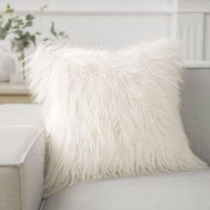 Phantoscope Faux Fur Pillow Cover Decorative Fluffy Throw Pillow Soft Fuzzy Pillow Case Cushion Cover for Bedroom/Couch, Off-White 18 x 18 Inches