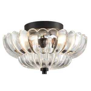 HYDELITE Modern Black Ceiling Light Traditional Semi Flush Mount Ceiling Light with Scalloped Clear Glass for Living Room Hallway Close to Ceiling Light Fixture