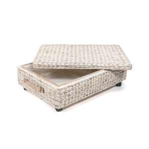 happimess BSK1006C Chett Minimalist Hand-Woven Hyacinth/Wood Underbed Storage Bin with Wheels and Handles for Storage and Decoration in Bathroom, Bedroom, Closet, Entryway, Guest Room, White Wash