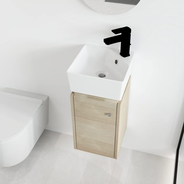 Malwee 12 Inch Wall-Hung Vanity, Corner Vanity, 12'' Floating Bathroom Vanity with Sink, with 1 Door and White Ceramic Basin Sink Top (045-12)