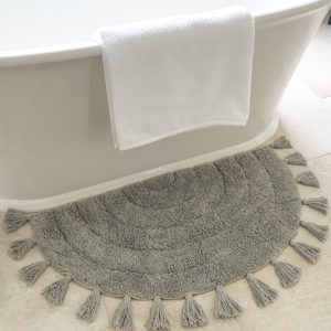 Beautiful Boho Rug with Tassels for Your Bathroom - Soft Half Circle 100% Cotton Mat Fits Perfectly Into Your Home - A Cute, Non-Slip and Absorbent Crochet Rug Ideal to Enhance Any Bath/Bedroom Decor