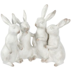 Creative Co-op EC0147 Whitewashed Polyresin Bunny Rabbit Quartet Figures and Figurines, White