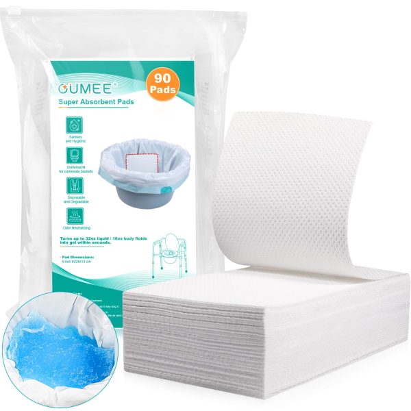 90 PCS Super Absorbent Commode Pads for Bedside Commode Bucket, Commode Liners Pads with Absorbent Gel, Potty Liner Pads for Portable Toilet Bags Bedpans (90 Pcs/Absorbent Pads)