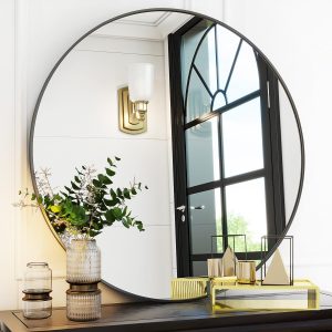 VooBang 30 inches Black Round Bathroom Mirror, Modern Wall Mount Mirror with Aluminum Frame, Nano Glass, Decorative Accent for Bathroom, Hallway, Living Room