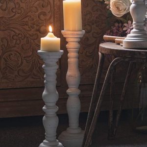 White Rustic Candle Holders for Pillar Candles,18-Inch Vintage Wooden Candle Holders Pillar,Candle Holders for Candlesticks,Farmhouse Style Accent Decor,Gift for Home (1Piece, 5.5" x 5.5" x 18.3")