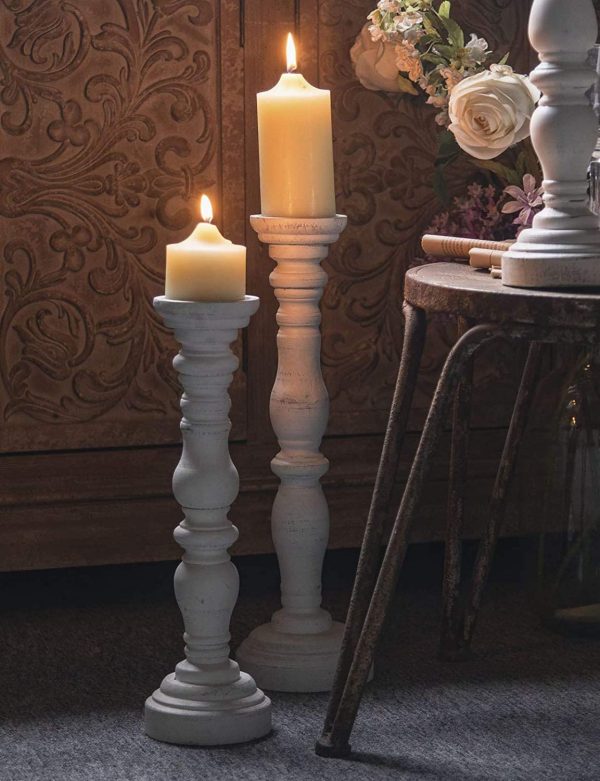 White Rustic Candle Holders for Pillar Candles,18-Inch Vintage Wooden Candle Holders Pillar,Candle Holders for Candlesticks,Farmhouse Style Accent Decor,Gift for Home (1Piece, 5.5" x 5.5" x 18.3")