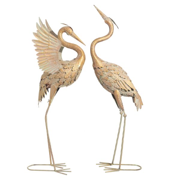 TERESA'S COLLECTIONS Yard Decorations Outdoor Garden Statues, Gold Metal Crane Yard Art, 33-39inch Lawn Ornaments for Backyard, Outside Porch, Patio, Wedding Decor, Set of 2, Gifts for Father Dad